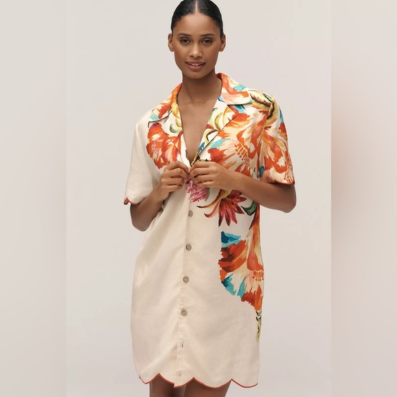 FARM Rio Dresses & Skirts - NWT Farm Rio x Anthropologie Scalloped Shirt Dress XL